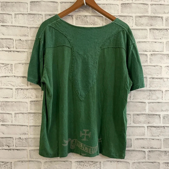 Women’s Affliction American Customs green v-neck skull graphic t-shirt, Size XL - Picture 2 of 6